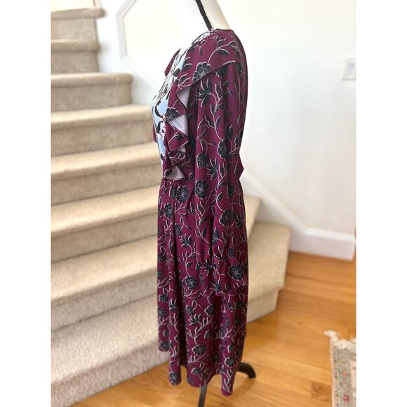 Eloquii Purple & Blue Floral Ruffle Blouson Sleeve Midi Dress - Picture 3 of 8